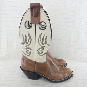 Olathe Mens 14" Rough Stock Western Brown White Leather Boots 7556L Sz 8 B